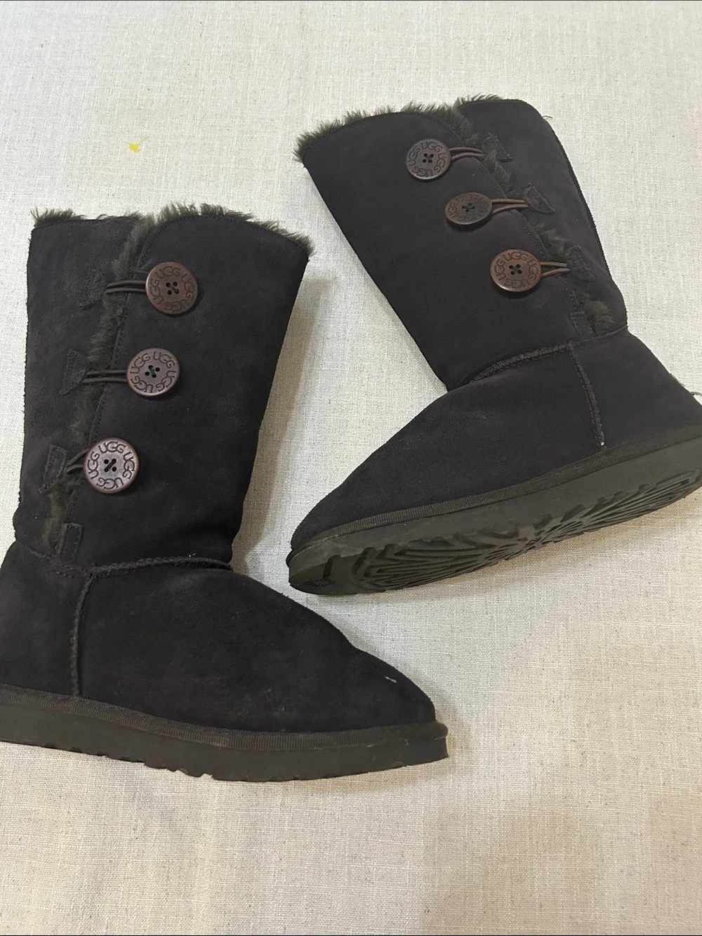 UGG Bailey Button Mid-Calf Boots Deep Purple Women's Size 10 Sheepskin Lined